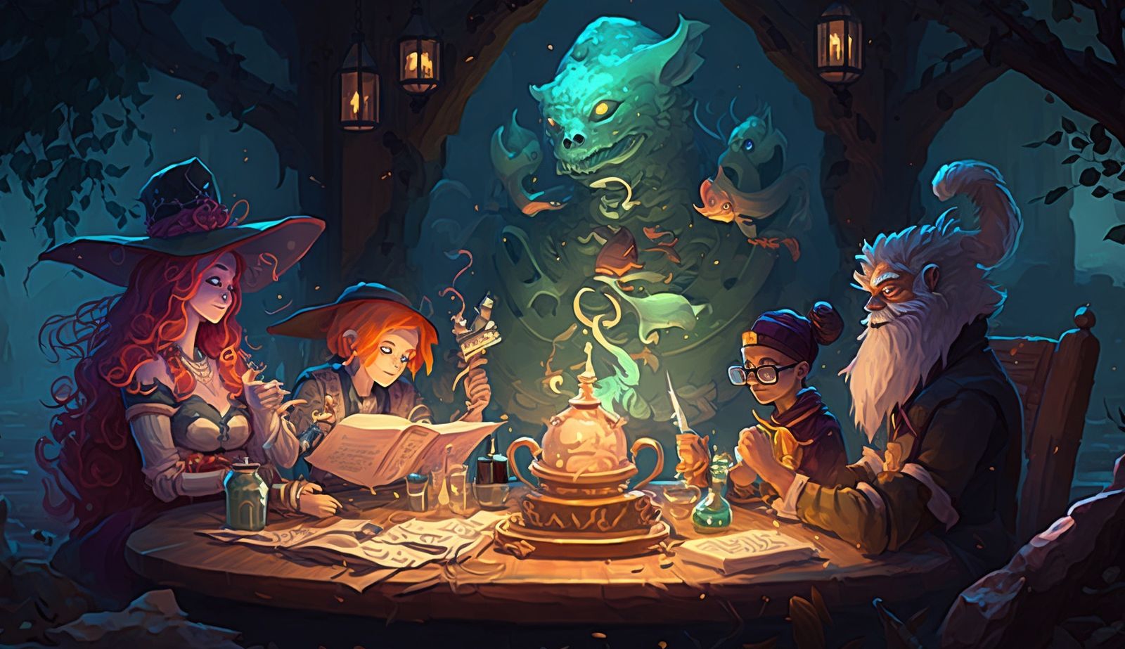A group of adventurers sitting at a table